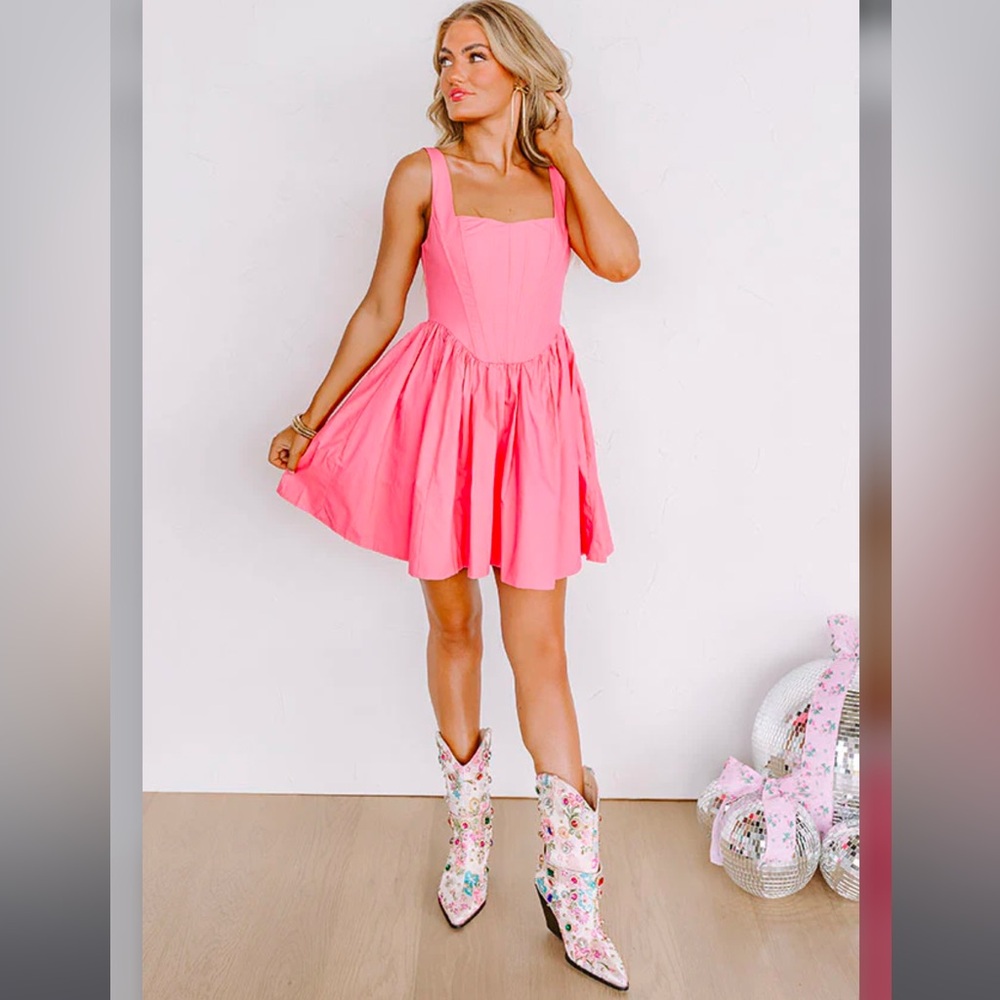 Bright Pink Cotton Corset Mini Dress